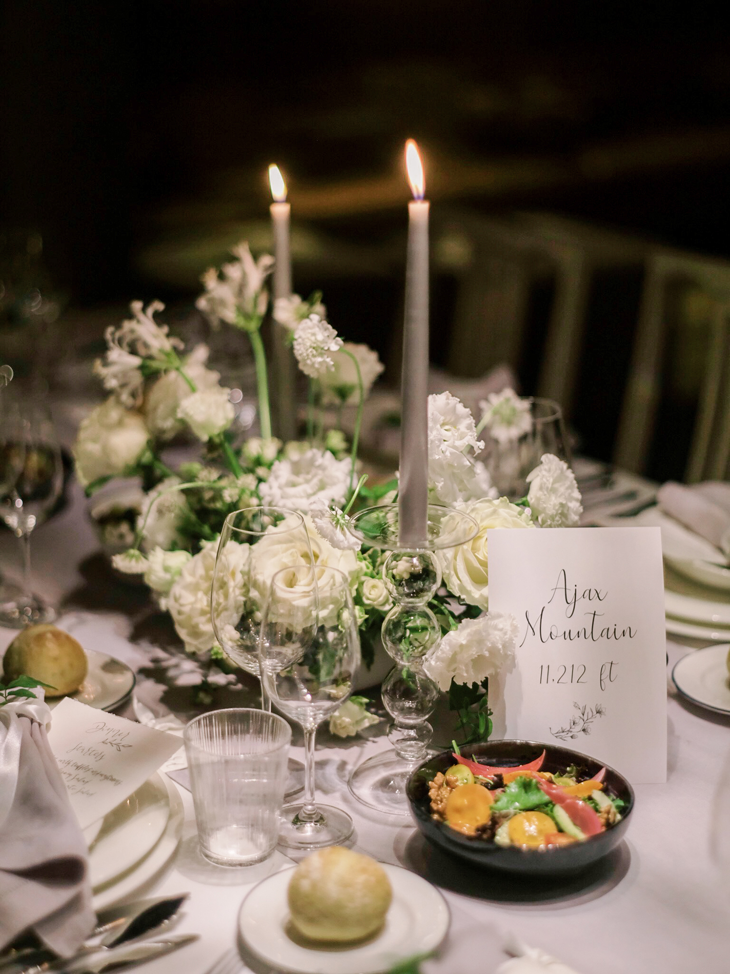 Table decor and flowers at night