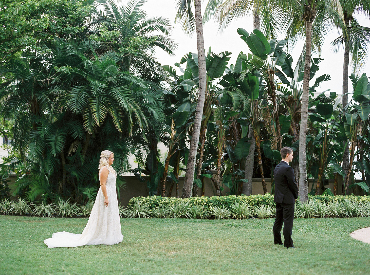 first look Florida waterfront wedding