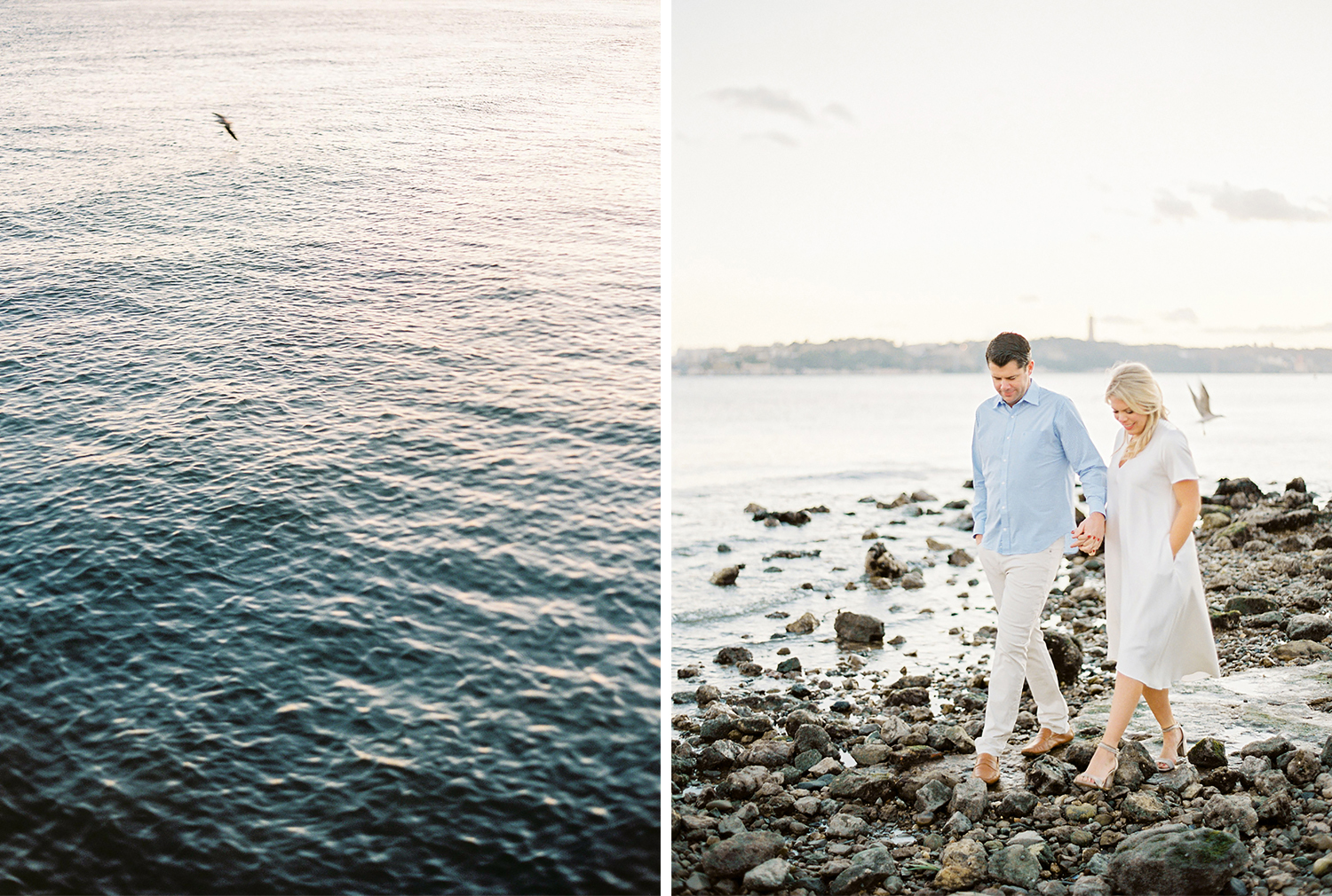 Engagement session by the river at sunset