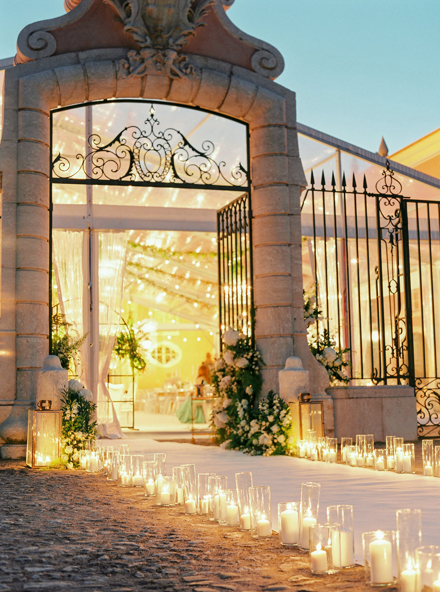 Wedding floral design ceiling installation