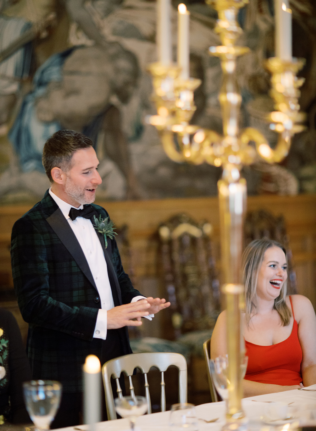 Speech time at this black tie surprise party at Fyvie Castle in Scotland