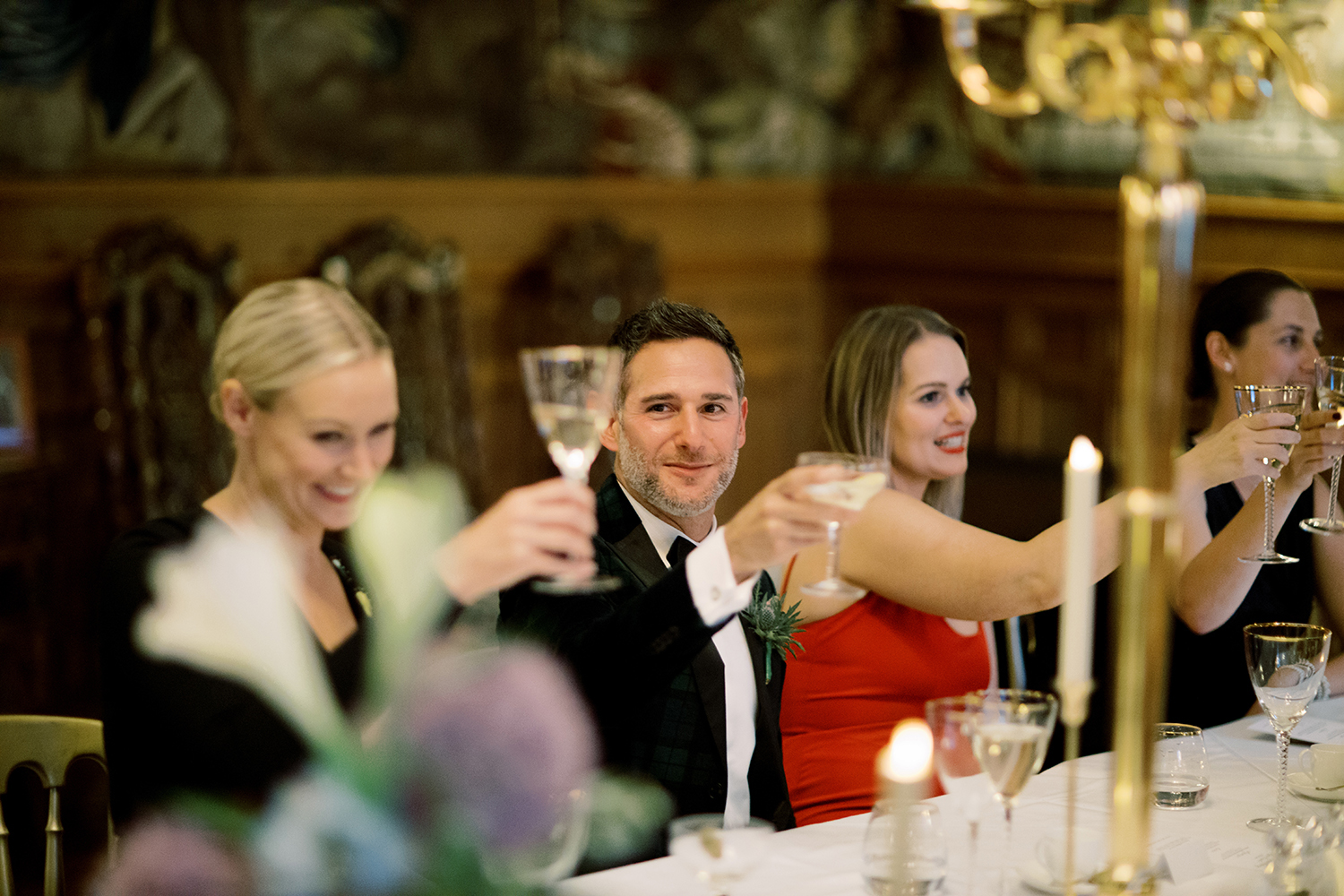 black tie surprise party at Fyvie Castle in Scotland